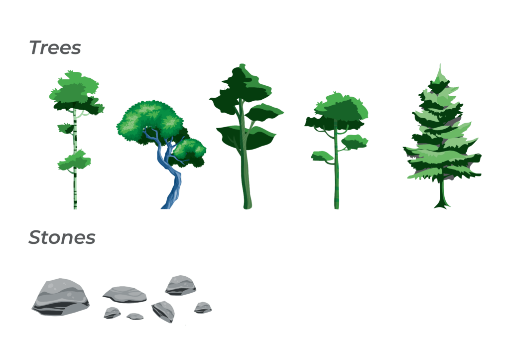 Trees and stones icons